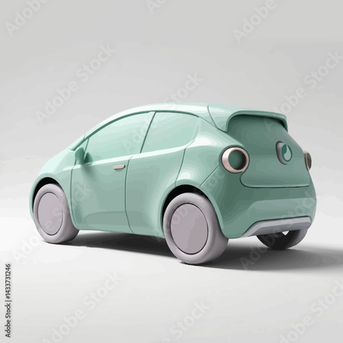 Mint Green Electric Car 3D Rendering on White Background