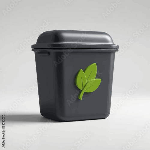 Black Compost Bin with Green Leaf Logo for Sustainable Living