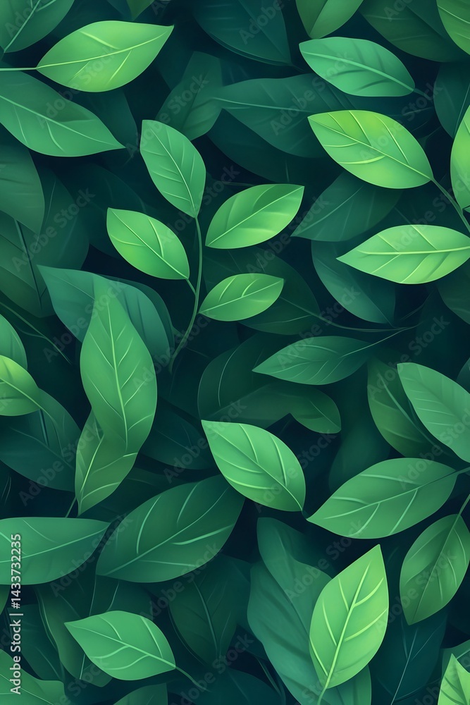 Fototapeta premium Lush, vibrant green leaves form a dense, textured background