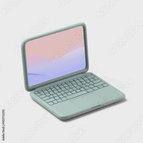 Clamshell laptop with pastel-colored screen on white background