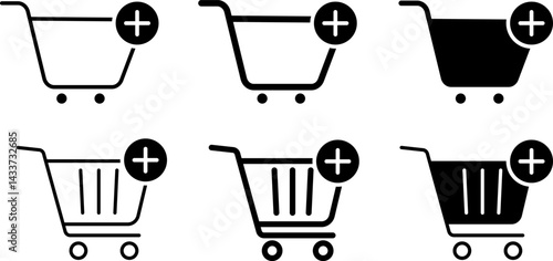 shopping cart icon with plus mark. Web store shop icons. Full and empty symbol. shop and sale. clip art trolly design

