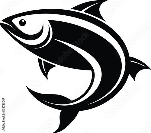 Minimalist Fish Silhouette: Stylized Fish & Hook Vector Design