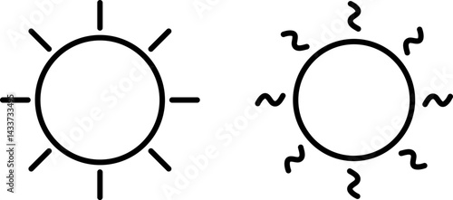 Sun icon set. Sunset symbol. Hot solar energy for tan. Sunshine simple icons collection
