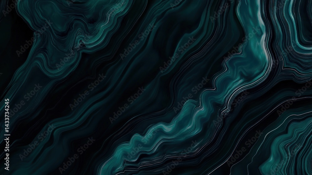 Fototapeta premium Deep teal and black marbled abstract design.