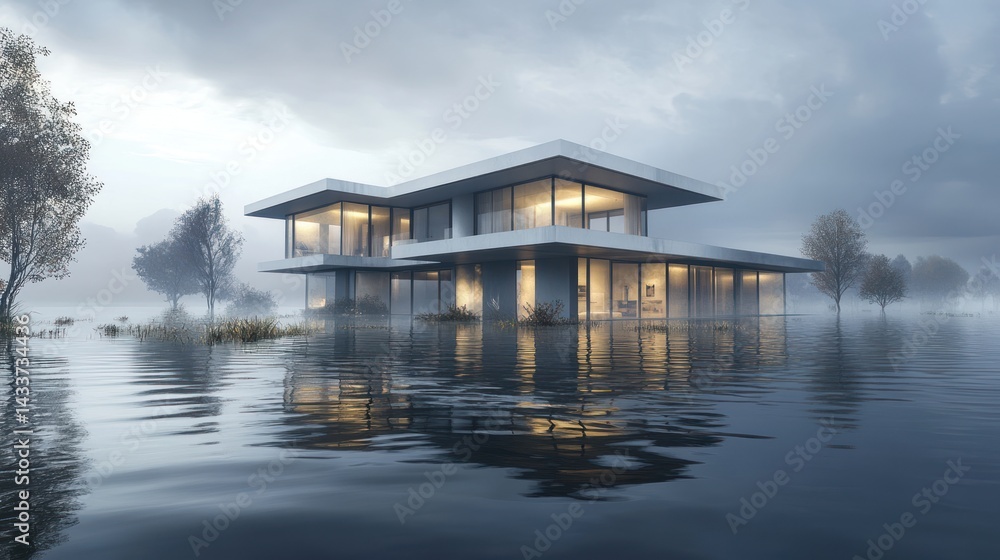 Serene Waterside Residence: A Modern Home Immersed in Misty Tranquility Serene Waterside Residence: A Modern Home Immersed in Misty Tranquility