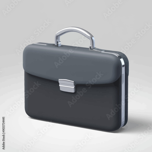 Gray Leather Briefcase with Chrome Accents on White Background