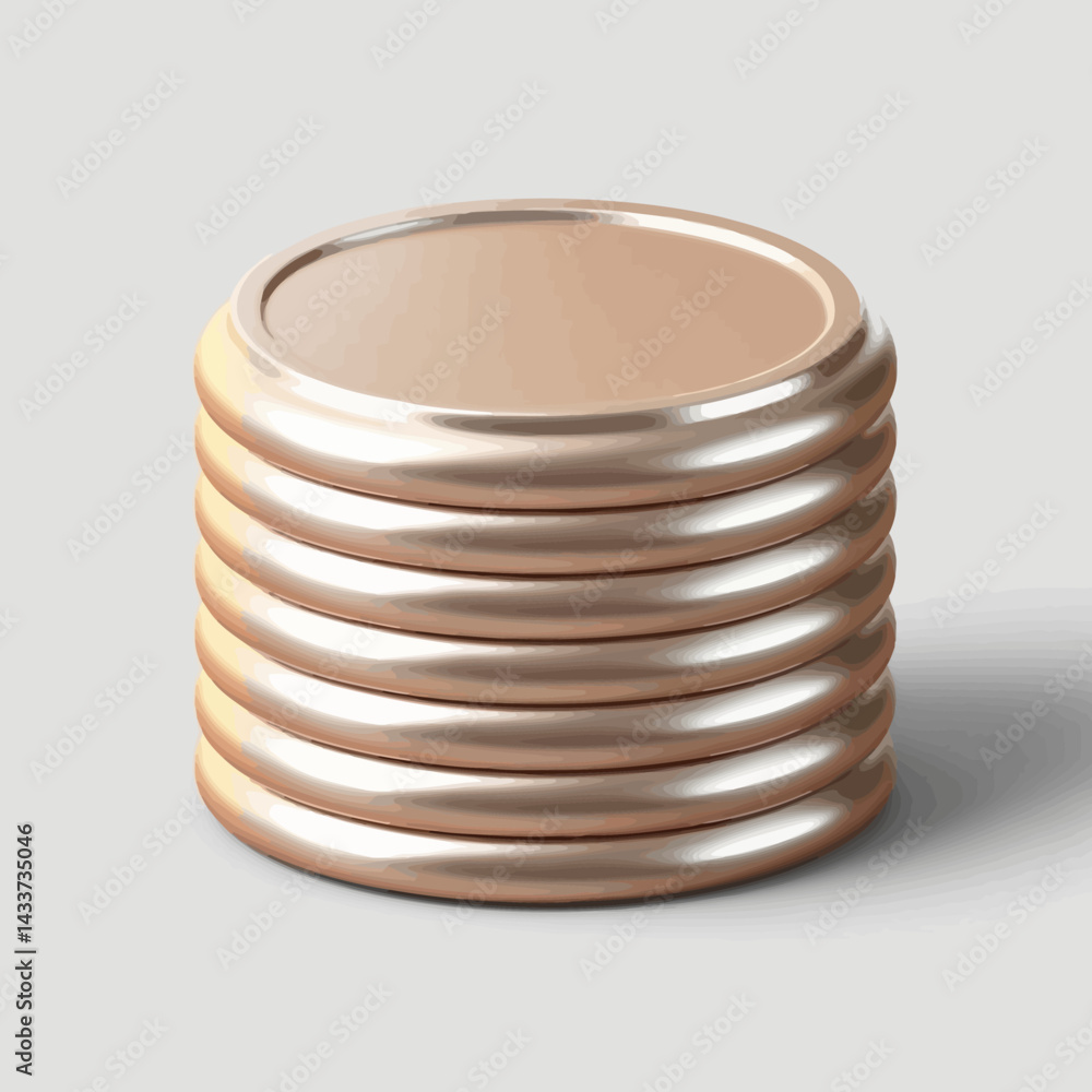 Obraz premium Stack of Rose Gold Round Metal Discs on White Background