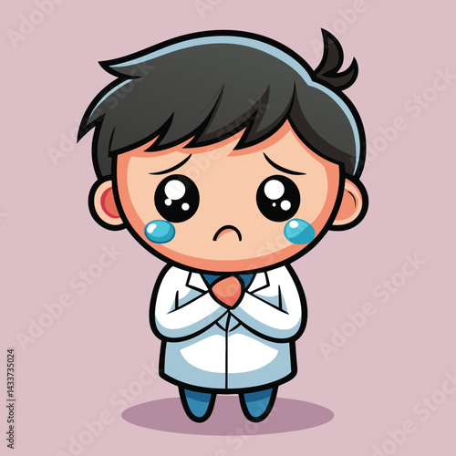 Sad cartoon doctor with tears