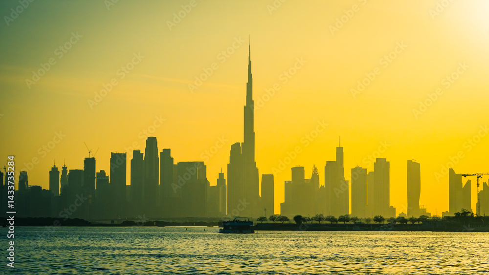 Obraz premium Dubai, UAE- 25.04.2025: Dubai city view during daytime, Creek Harbor city area. High quality photo