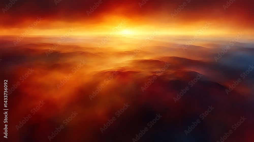 Fototapeta premium Fiery Sunset Over Misty Mountain Ranges