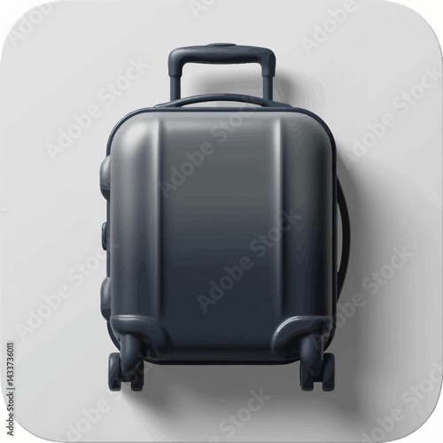 Black Rolling Suitcase on White Background, Luggage Travel, Minimalist Design