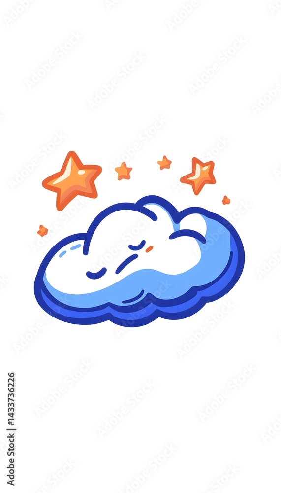 Fototapeta premium A cute, sleeping blue cloud surrounded by golden stars