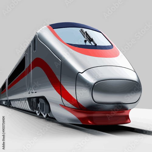 Sleek Silver High-Speed Train with Red Stripes on Track