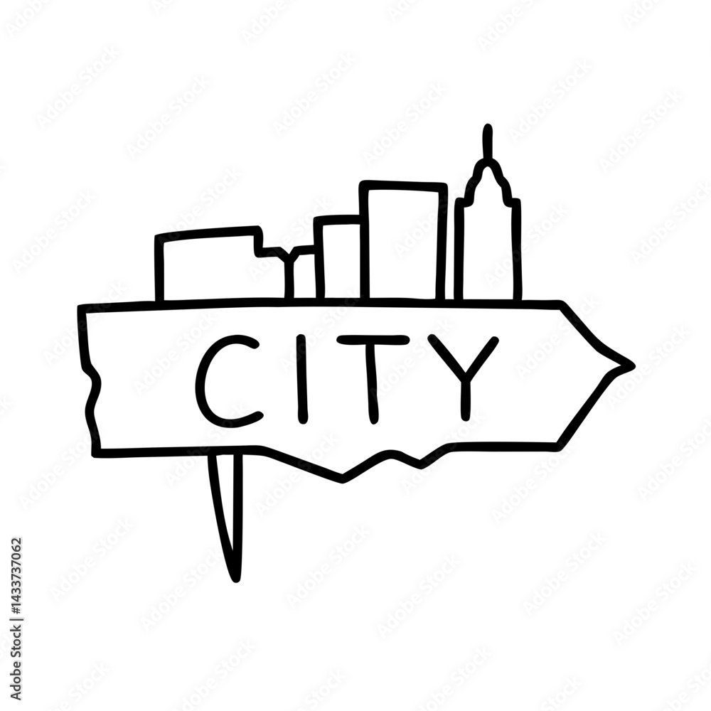 Cardboard sign with city name for travel and tourism business, city icon Cardboard sign with city name for travel and tourism business, city icon