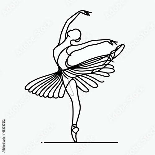 A captivating line art depiction of a ballerina in mid-leap.