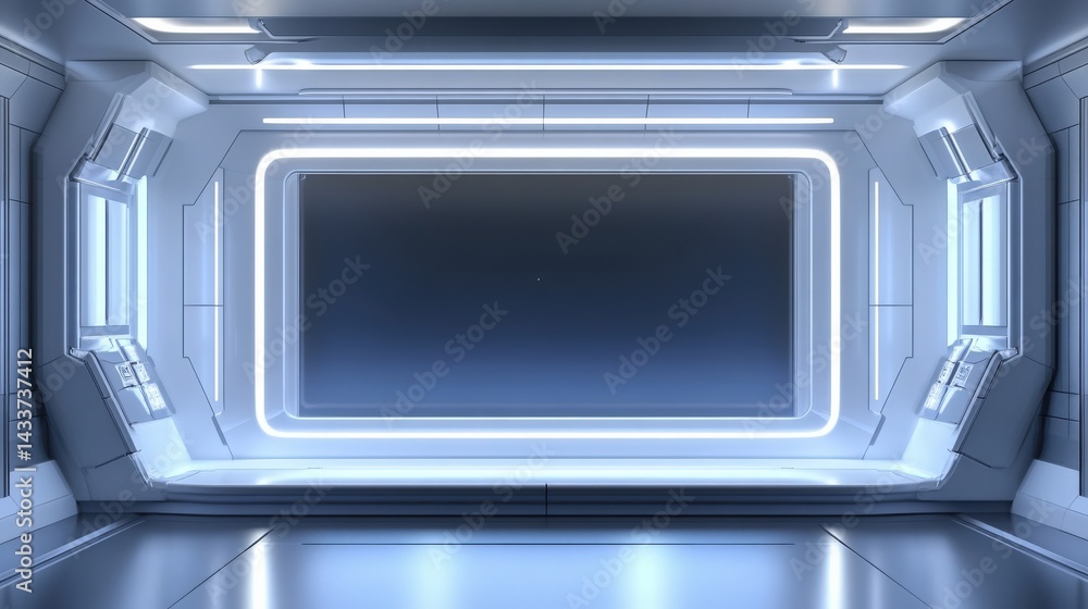 Fototapeta premium Futuristic Interior Corridor with Light Display