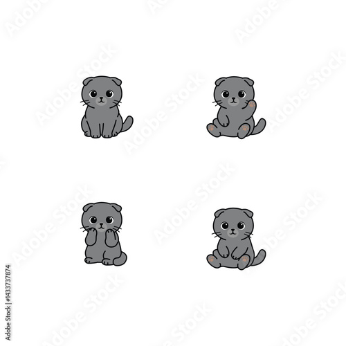 Cute scottish fold sitting cartoon collection, vector illustration
