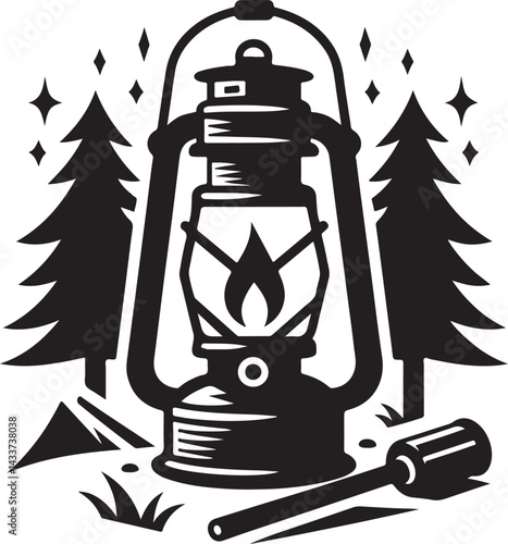Camping lantern silhouette icon vector illustration on white background