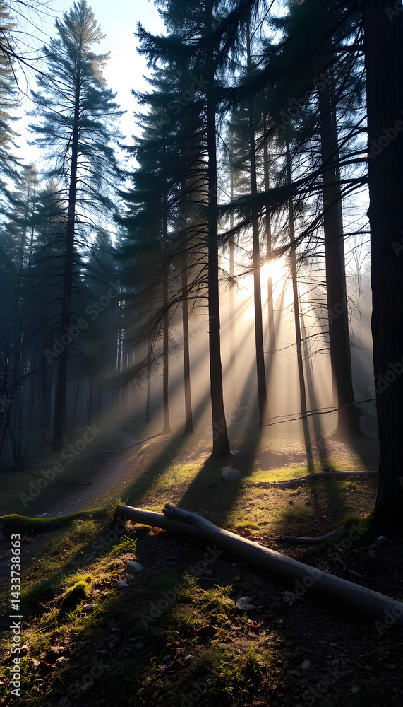 Obraz premium Beautiful morning in the forest. White tone