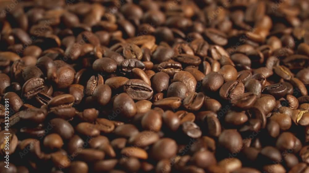 Close-up of coffee beans falling in slow motion Close-up of coffee beans falling in slow motion