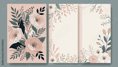 Elegant Floral Art Prints_Blush Pink Roses_Botanical Illustrations_Modern Home Decor_Wedding Invitation Design_Spring Flowers Artwork_Set of Three Art Boards