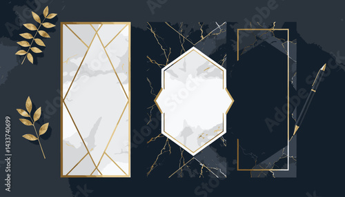 Luxury Stationery Mockup with Gold Accents_Elegant Marble and Navy Design_Perfect for Invitations and Branding_High Resolution Template for Designers