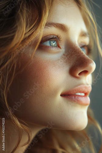 Wallpaper Mural Young woman smiling with sunlight behind her in a warm, golden glow Torontodigital.ca