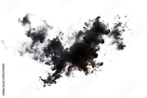 A cloud of dark and light smoke billowing against a stark transparent background in a studio shot png