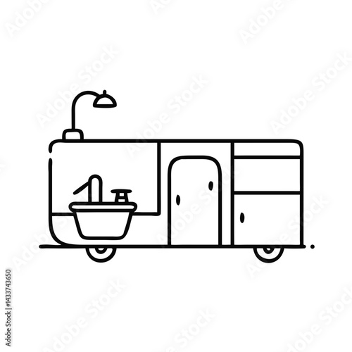 Kitchen for a campervan with a sink, freedom concept, a van as a home and transport at the same time, autonomous travel, family travel