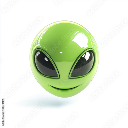 Alien green face emoji, isolated on white background