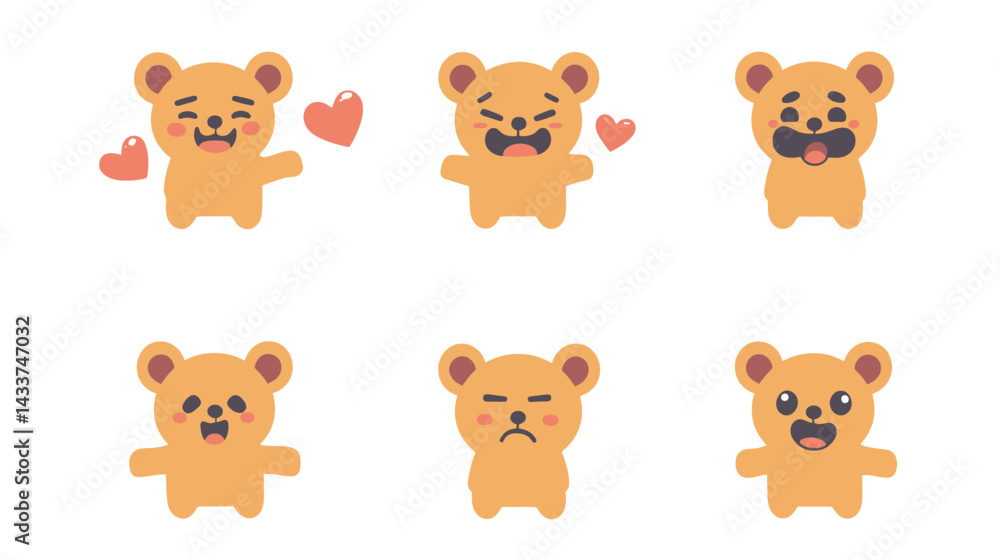Obraz premium Cute Little Bear with Nine Grid Emoji – Vector Graphic Design