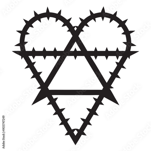 Barbed wire hexagram form as heart of David Silhouette 