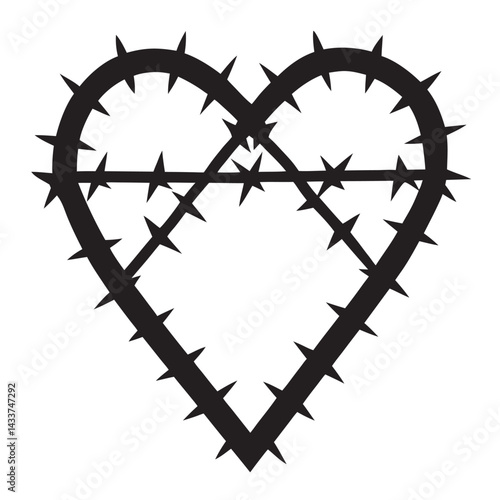 Barbed wire hexagram form as heart of David Silhouette 