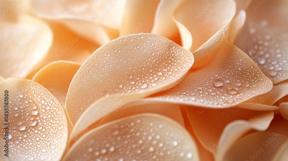 Fototapeta premium Close-up of Peach Rose Petals with Dew Drops