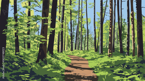 Flat Color Illustration of a Dense Forest – Vector Design