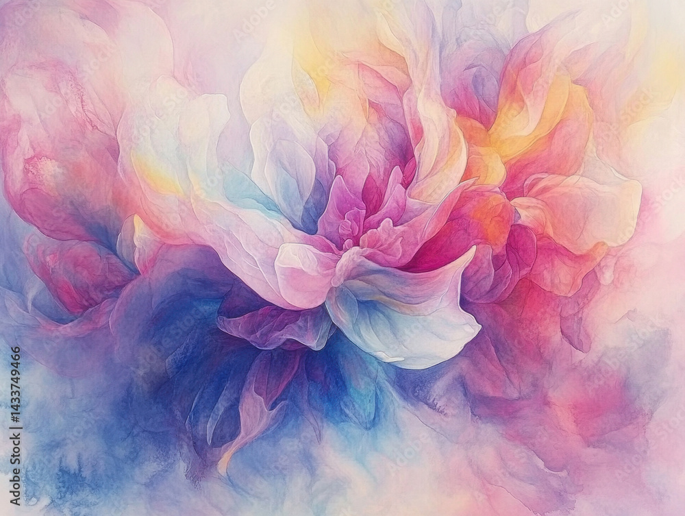 Fototapeta premium Abstract watercolor floral painting with soft pastel colors blending seamlessly as a beautiful artistic background for design and creative projects