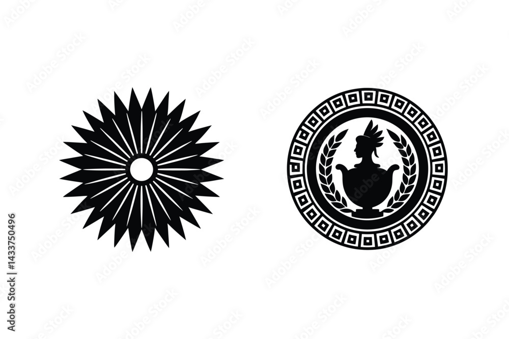 Fototapeta premium Vector Illustrations With Floral And Ancient Greek Motifs In Black And White