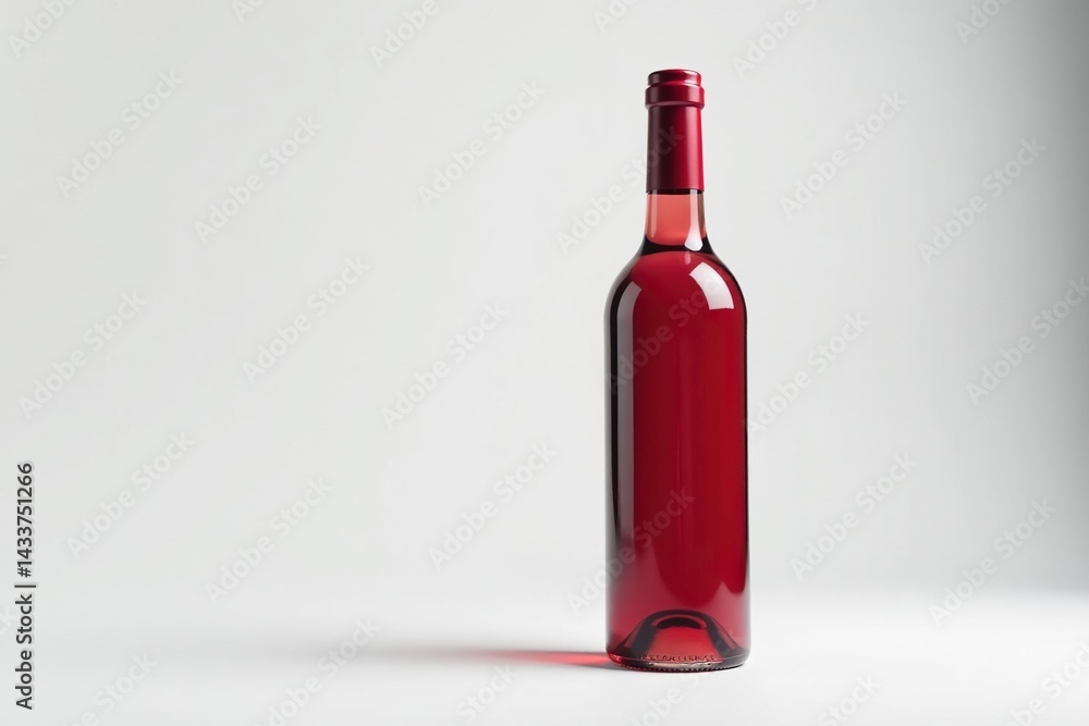Single bottle of red wine against pristine white, branding, cork Single bottle of red wine against pristine white, branding, cork