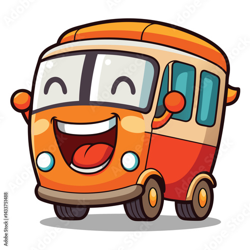 Cartoon bus with happy expression