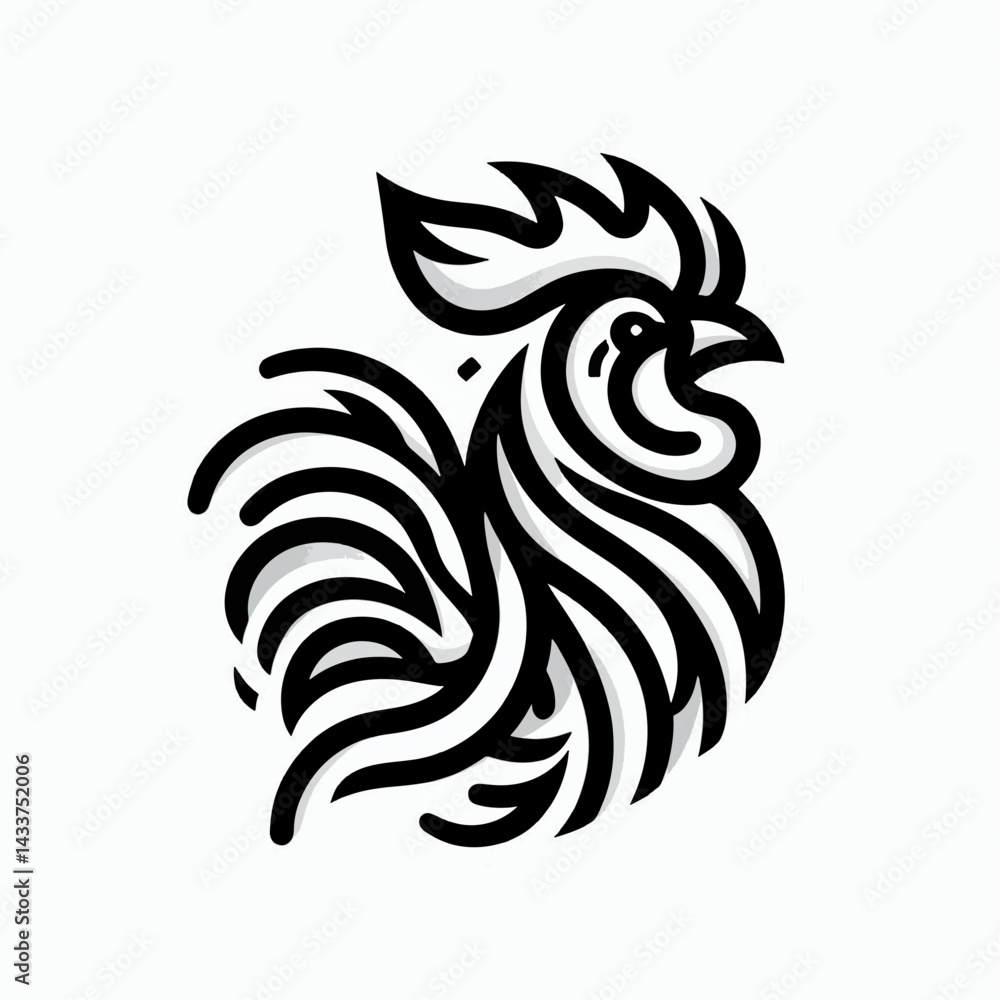 Fototapeta premium A simple black and white vector graphic of a rooster.