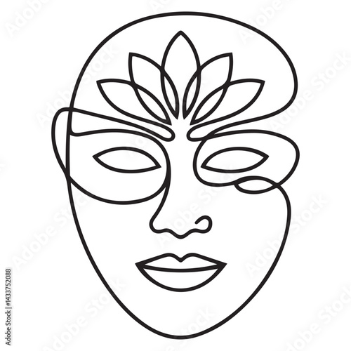mask one line Vector Black silhouettes design element. with white background