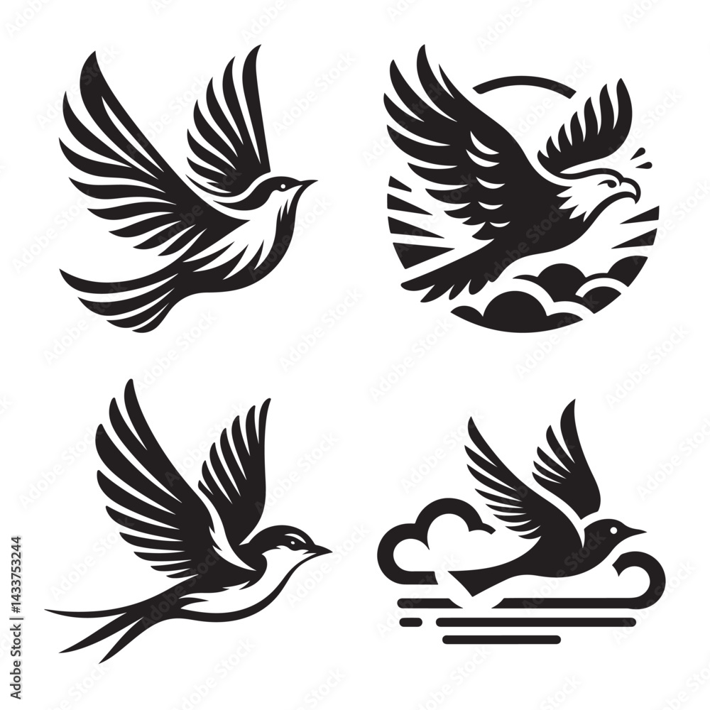 Bird silhouette logo vector in minimal modern style