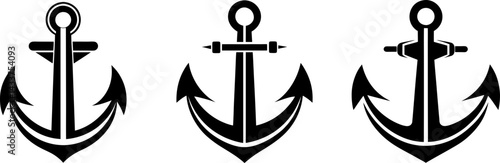 Three black and white anchor illustrations with varying designs and styles on a white background image rite