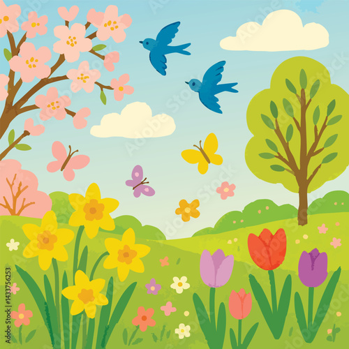 Happy Spring Print Design in Vector