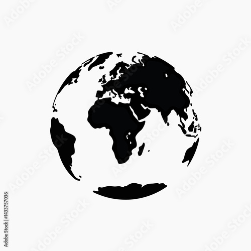 Basic black earth globe icon with simple linework, isolated on a white background, perfect for web design, corporate branding, and global communication projects.

