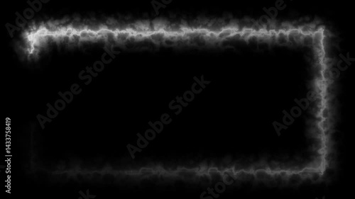 rectangular frame decorative banner, rotating motion animation with white smoke effect.