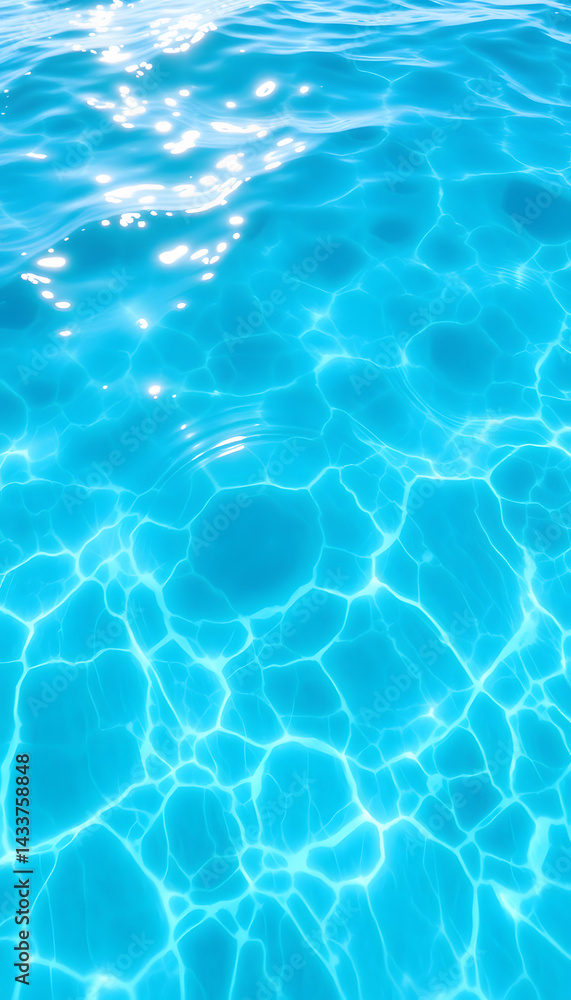 Obraz premium Blue water surface viewed from above in outdoor sea, sun reflection, dimply. Surface Abstract Background. Clear water in sea with ripple in clean aqua liquid. Summer wallpaper blue background. White