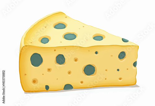 Crumbly wedge of blue cheese depicted in a flat minimalist clipart style, featuring distinctive mold textures for gourmet-themed creative projects.

