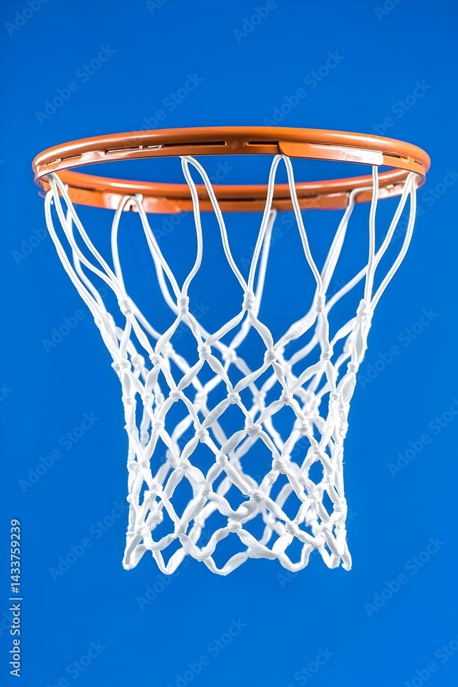 Orange basketball hoop and net against blue Orange basketball hoop and net against blue