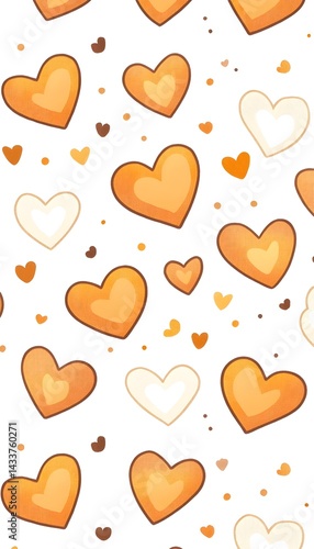 Orange and white hearts pattern on white background